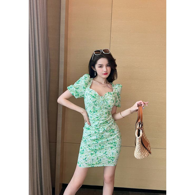 植物柄 ワンピース 総柄[品番：JSFW0013323]｜JS FASHION