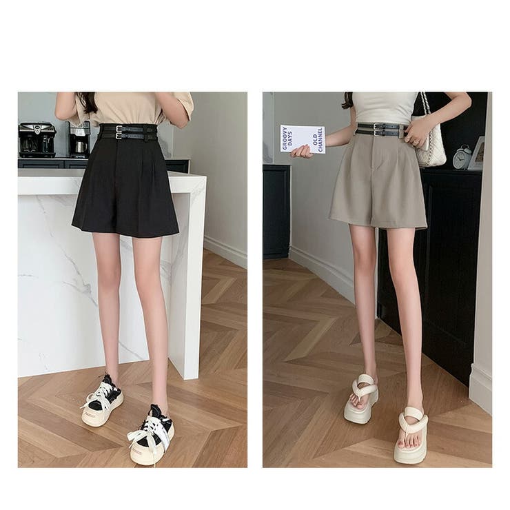 ショートパンツ 全2色 ダブルベルト