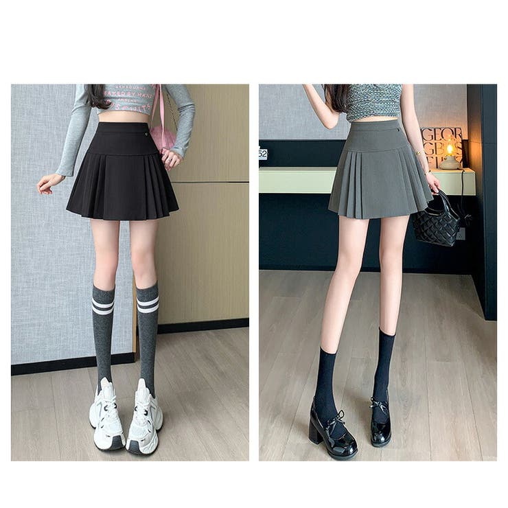 スカート 美シルエット プリーツ スカートパンツ 韓国 プリーツスカート 韓国 制服スカート 膝丈 秋 冬 ファッション A