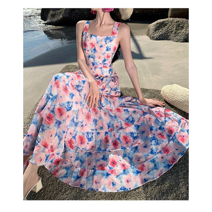 リゾートワンピ 花柄 Aライン[品番：JSFW0013394]｜JS FASHION