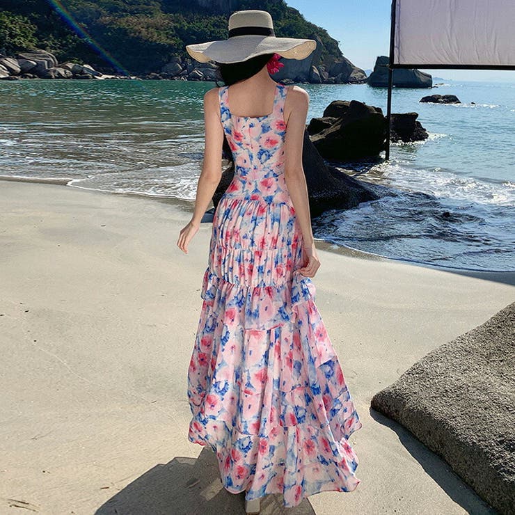 リゾートワンピ 花柄 Aライン[品番：JSFW0013394]｜JS FASHION