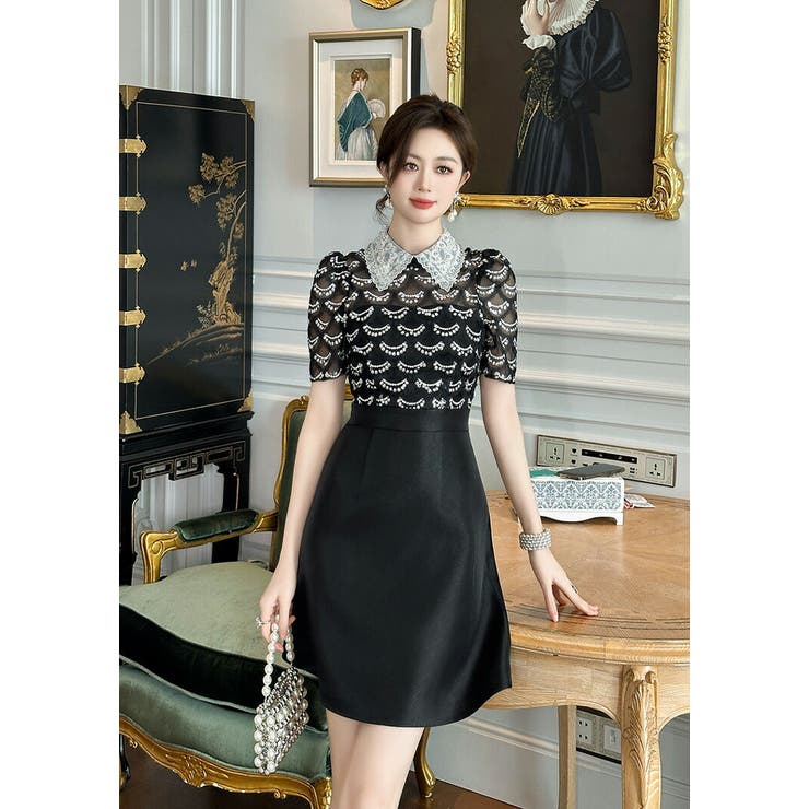 パーティードレス ミニドレス ワンピース ツイード調 冬 冬ワンピース  