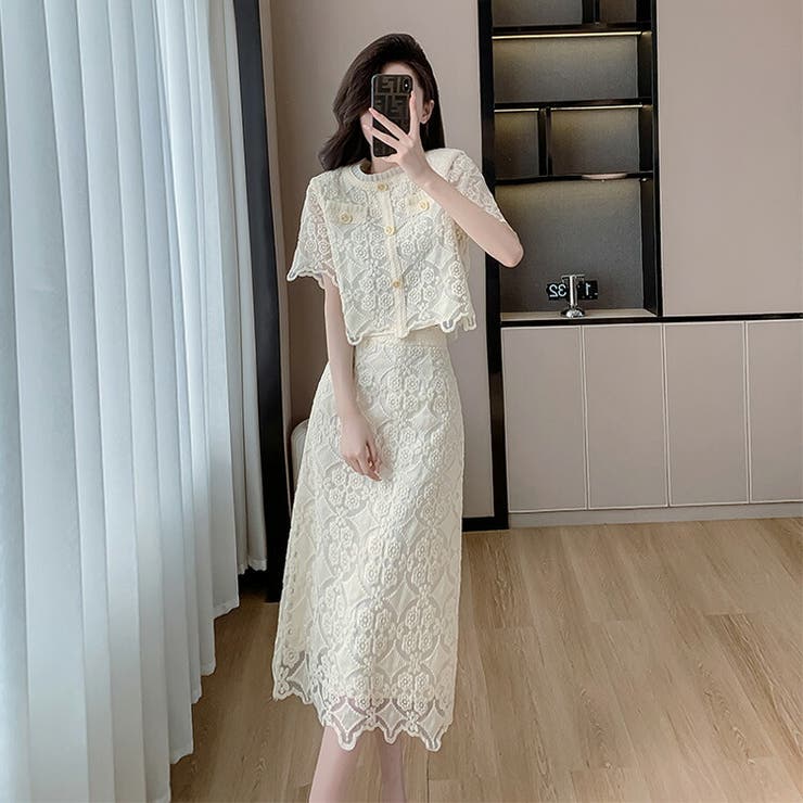 セットアップ レーストップス ロングスカート[品番：JSFW0013610