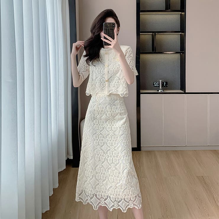 超人気ブティック セットアップ ロングスカート[品番：JSFW0013610 レーストップス ルームウェア・パジャマ