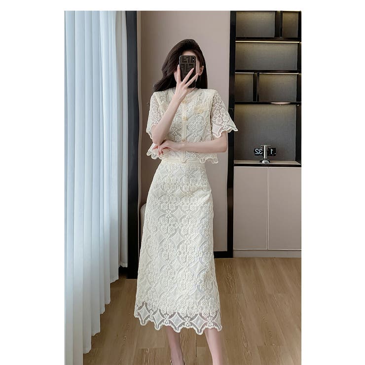 セットアップ レーストップス ロングスカート[品番：JSFW0013610