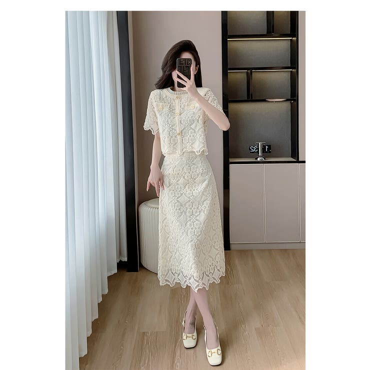 セットアップ レーストップス ロングスカート[品番：JSFW0013610