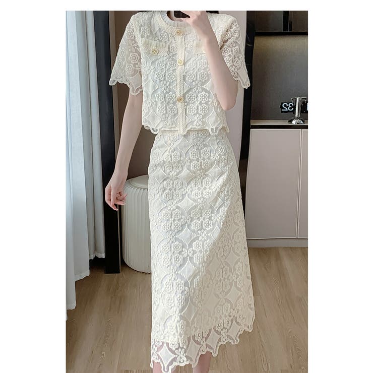 セットアップ レーストップス ロングスカート[品番：JSFW0013610