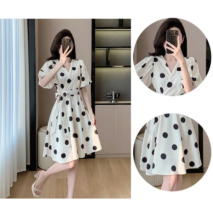 ワンピース Aライン ドット柄[品番：JSFW0013613]｜JS FASHION