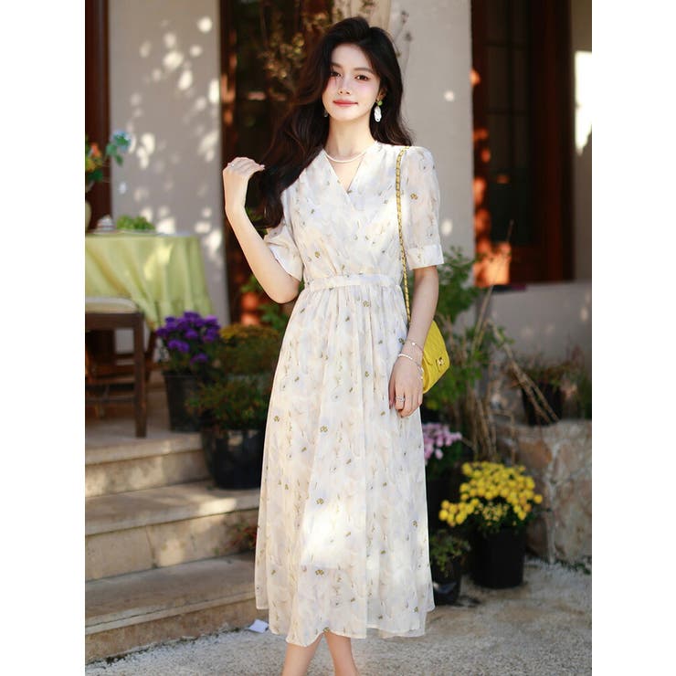 花柄 ワンピース シフォン[品番：JSFW0014083]｜JS FASHION