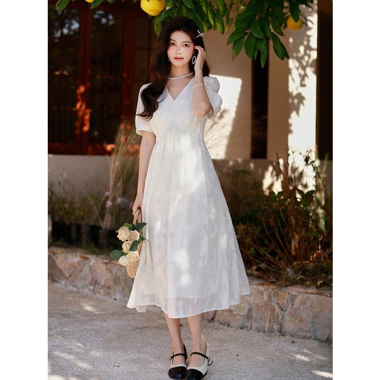 ワンピース 白 柄プリント[品番：JSFW0013487]｜JS FASHION