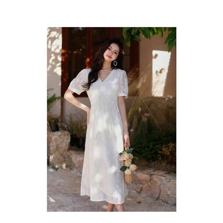 ワンピース 白 柄プリント[品番：JSFW0013487]｜JS FASHION
