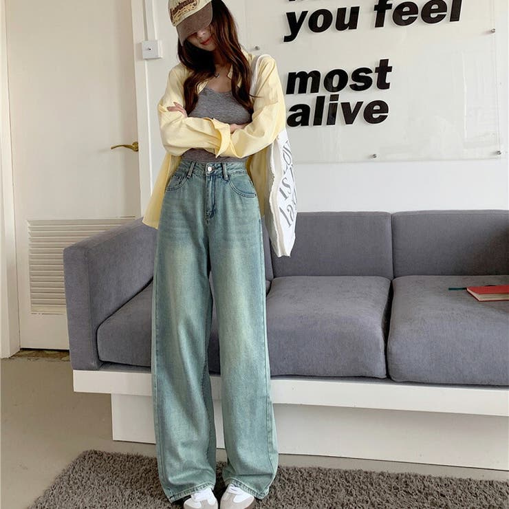 ワイドストレート デニムパンツ ポケットデザイン[品番 ワイドストレート デニムパンツ ポケットデザイン[品番