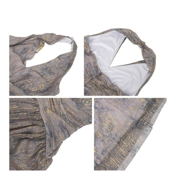 Aラインワンピース ホルターネック Vネック[品番：JSFW0013449