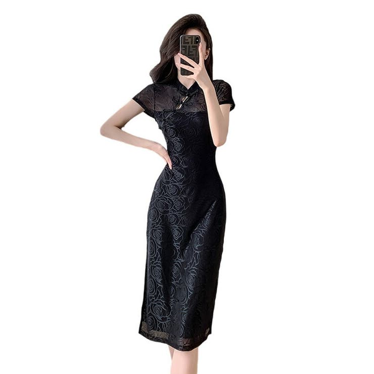 パーティードレス チャイナドレス風 ローズ柄 | JS FASHION | 詳細画像9 