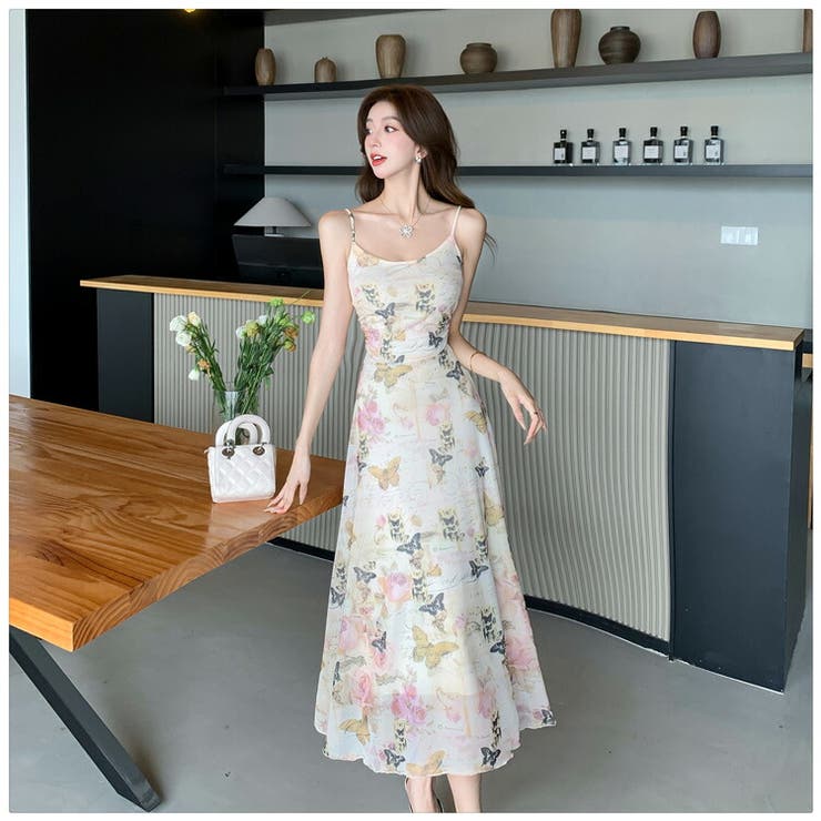 ★ワンピース ドレス ノースリーブ 花柄 フラワー 韓国 i198 花柄ノースリーブロングワンピース ノースリーブドレス 花柄