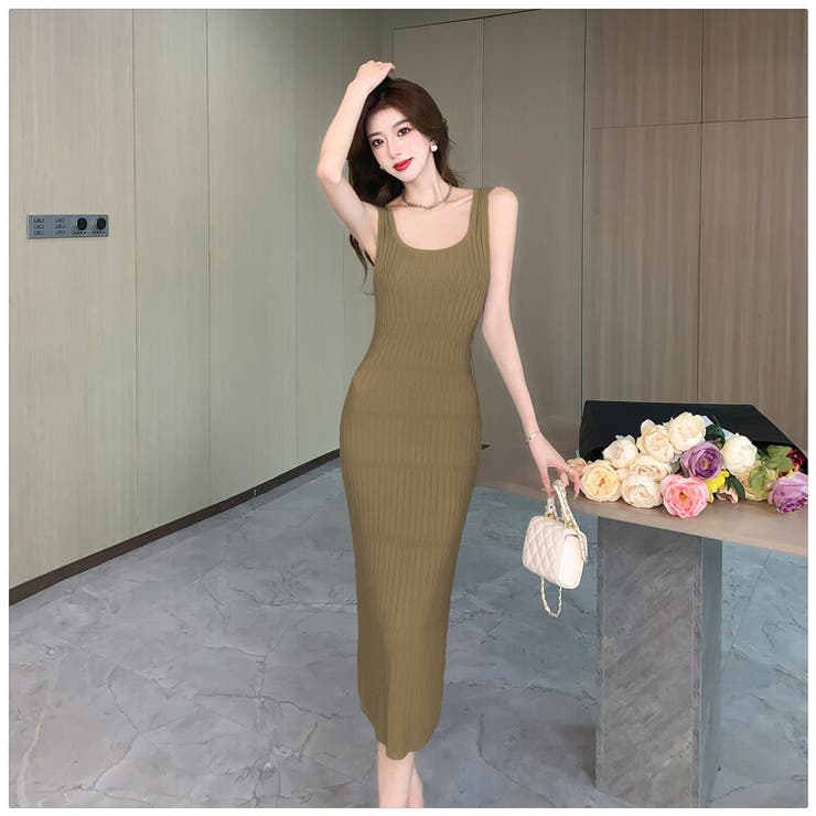 CHICWISH★ノースリーブニットワンピース 4色入り☆ dress】人気を独占中 ノースリーブファスナーニットワンピース3