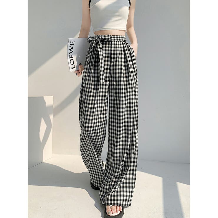 ギンガムチェック柄 ロングパンツ ウエストゴム | JS FASHION | 詳細画像6