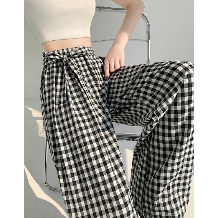 ギンガムチェック柄 ロングパンツ ウエストゴム | JS FASHION | 詳細画像7