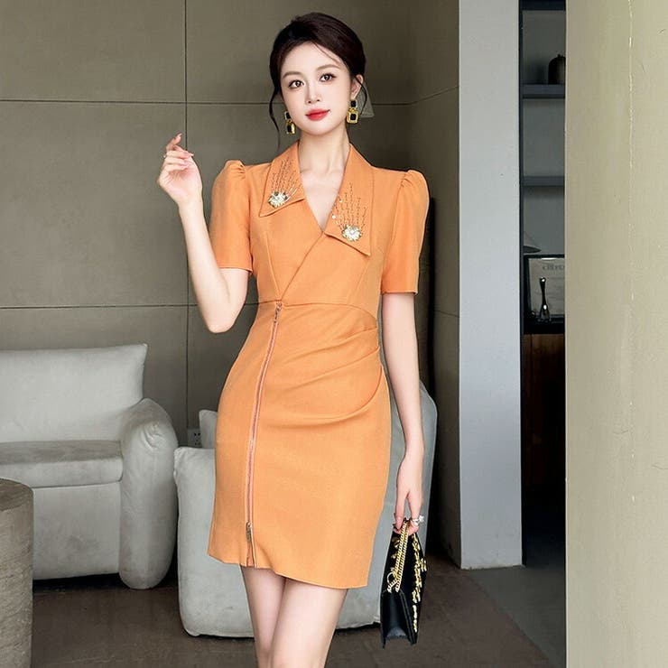 ドレス カクテル 高級ホテル内のブライダルの衣装 オレンジ1 競っ 