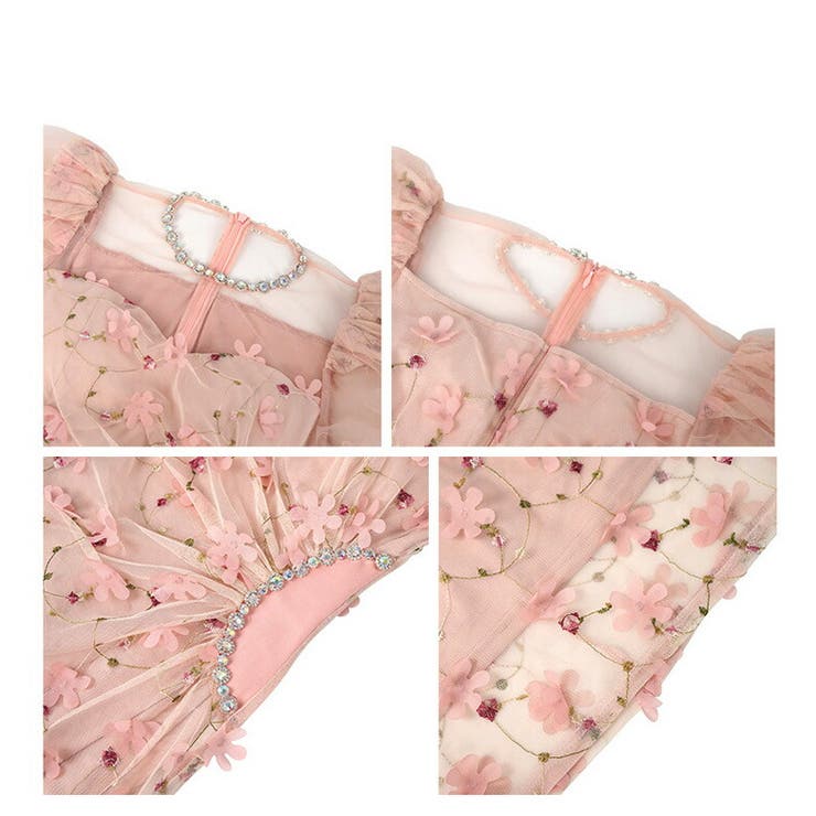 花柄 ワンピース ビジューネック[品番：JSFW0013824]｜JS FASHION