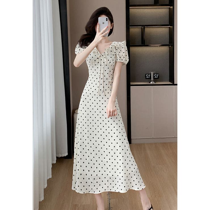 ワンピース 全2色 ドット柄[品番：JSFW0013842]｜JS FASHION