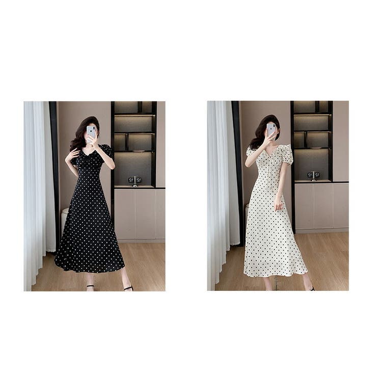 ワンピース 全2色 ドット柄[品番：JSFW0013842]｜JS FASHION