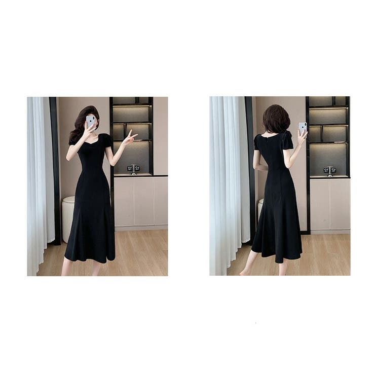 マーメイドワンピース パフスリーブ ダイヤモンドネック | JS FASHION | 詳細画像8 