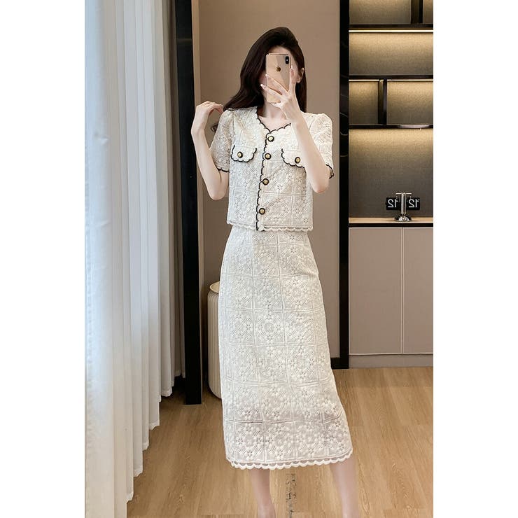 theory luxe アイレットレース スカート　※丈詰め済　セットアップ可 Theory luxe アイレットレーススカート ホワイトsize 38