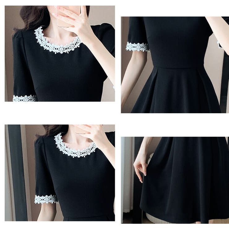 ワンピース Aライン 袖レース[品番：JSFW0013887]｜JS FASHION