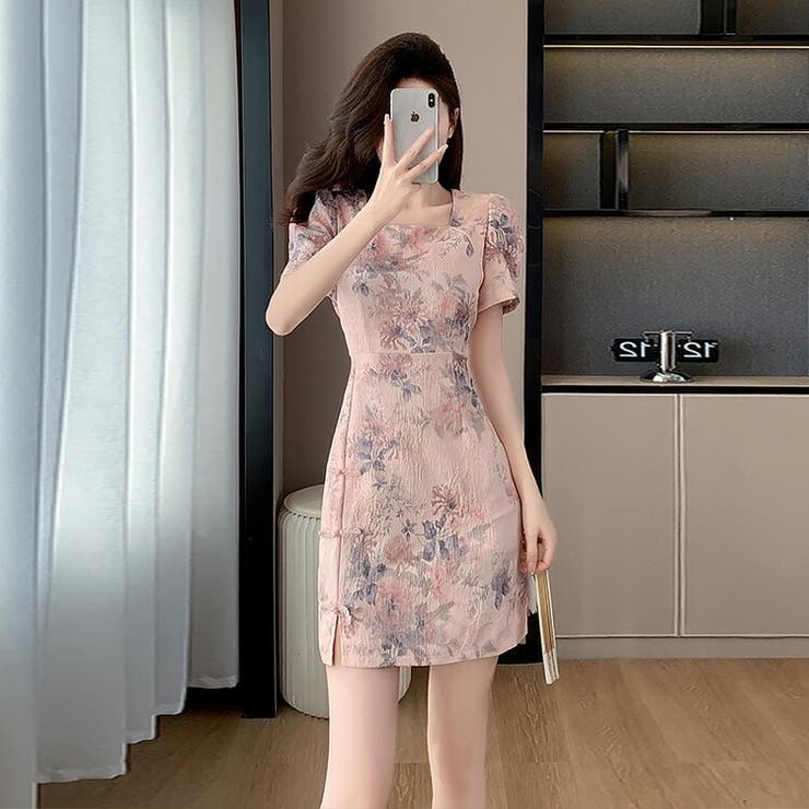 花柄レース二色マーメイドワンピース 花柄 ワンピース 全2色[品番：JSFW0013891]｜JS FASHION（ジェー