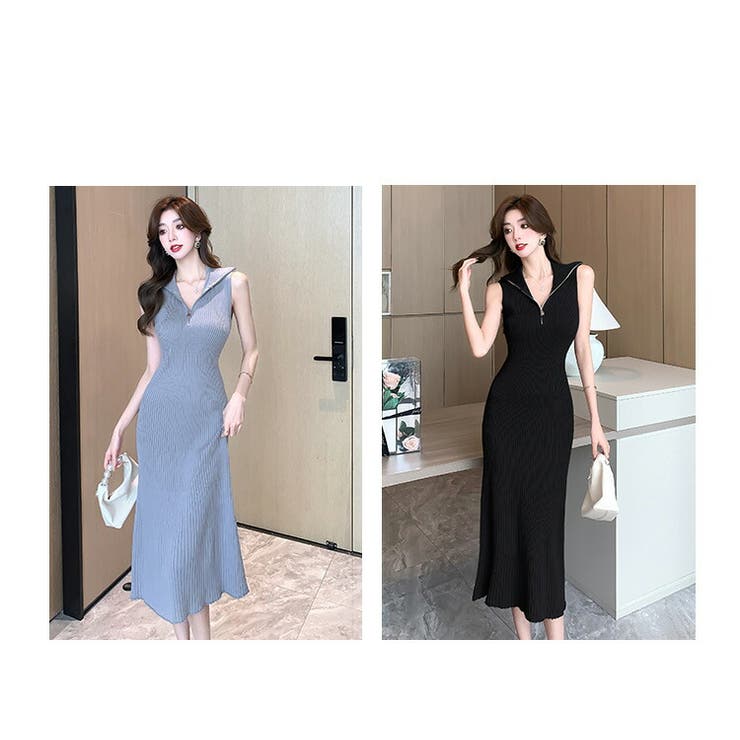 ワンピース 全2色 ハーフジップ[品番：JSFW0013648]｜JS FASHION