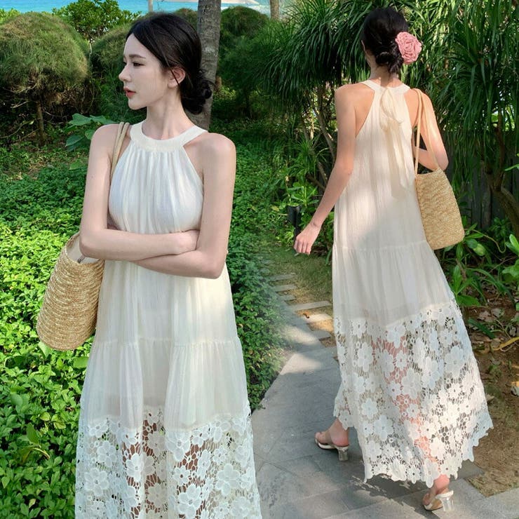リゾートワンピ 花柄 レース[品番：JSFW0013767]｜JS FASHION