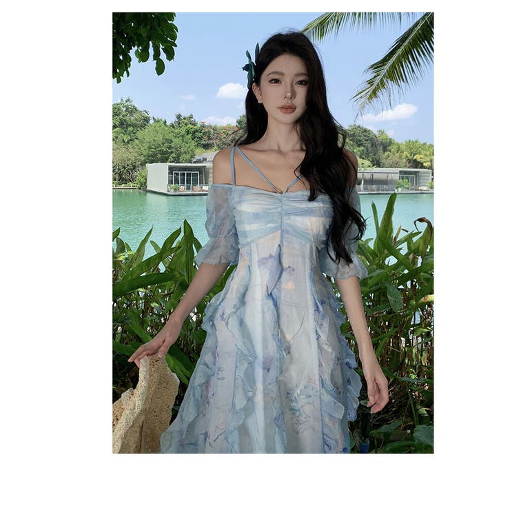 リゾートワンピ 花柄 シアー[品番：JSFW0013774]｜JS FASHION