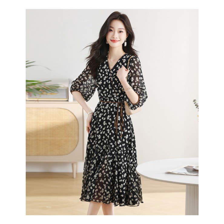 花柄ワンピ 全2色 シフォン[品番：JSFW0013782]｜JS FASHION
