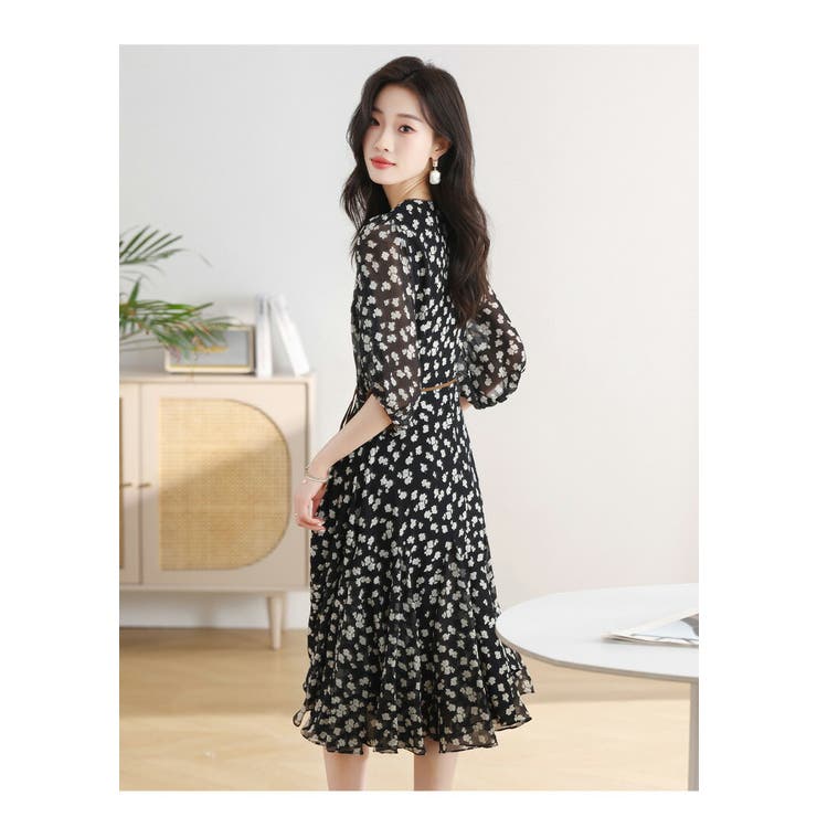 花柄ワンピ 全2色 シフォン[品番：JSFW0013782]｜JS FASHION