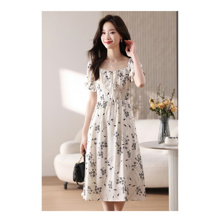 花柄ワンピ 全2色 パフスリーブ[品番：JSFW0013784]｜JS FASHION