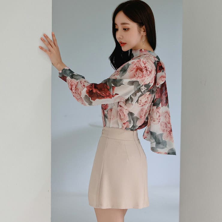 セットアップ 花柄ブラウス ミニスカート