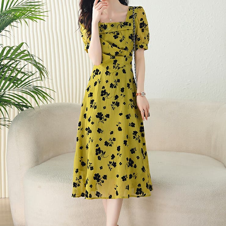 花柄ワンピース スクエアネック 透け感 | JS FASHION | 詳細画像3 