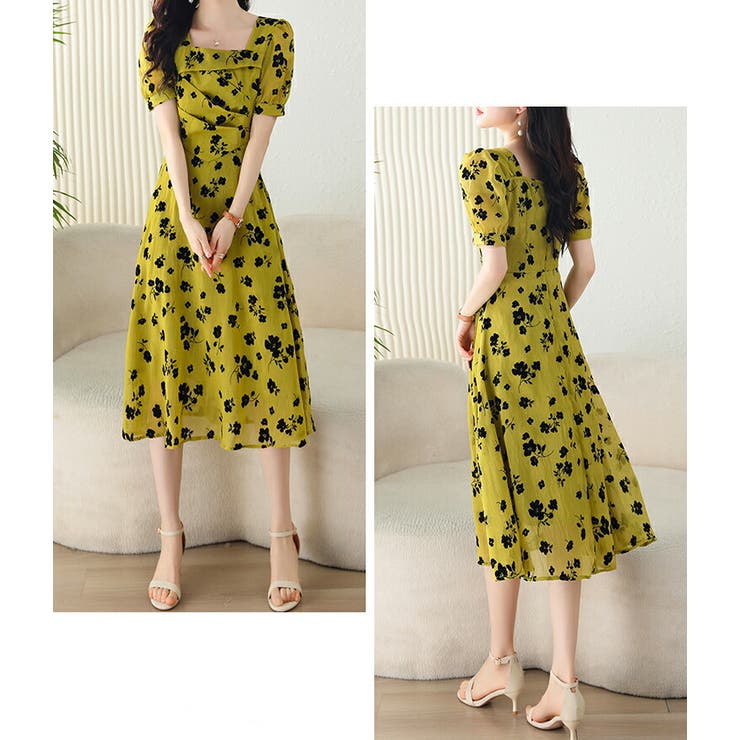 花柄ワンピース スクエアネック 透け感 | JS FASHION | 詳細画像8 