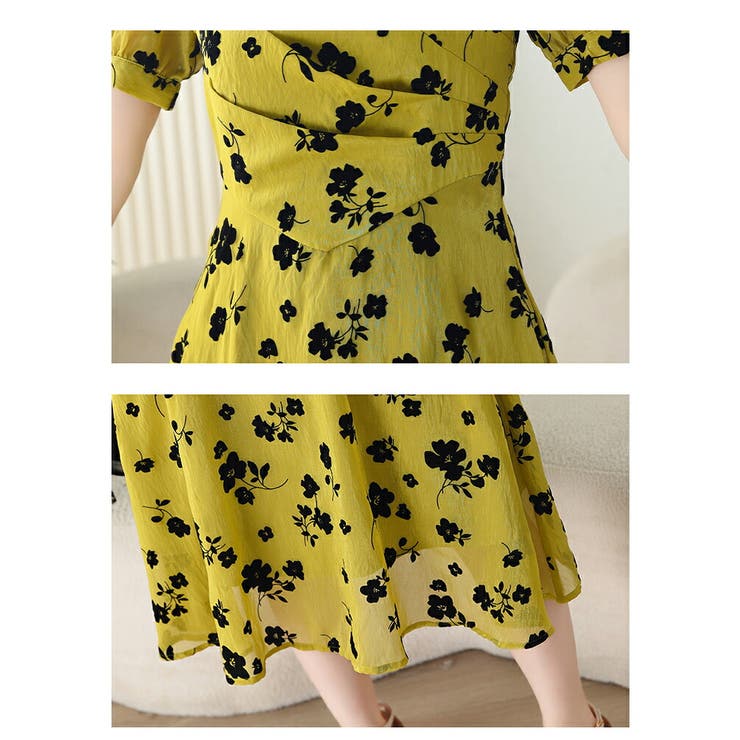 花柄ワンピース スクエアネック 透け感 | JS FASHION | 詳細画像10 