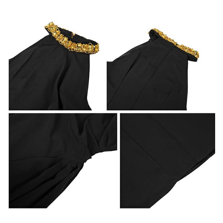 パーティードレス Aラインワンピ ビジューネック[品番