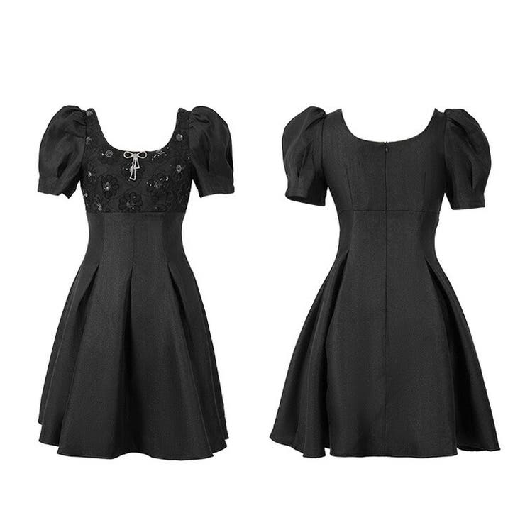 ミニドレス Aライン 花柄スパンコール[品番：JSFW0014017]｜JS