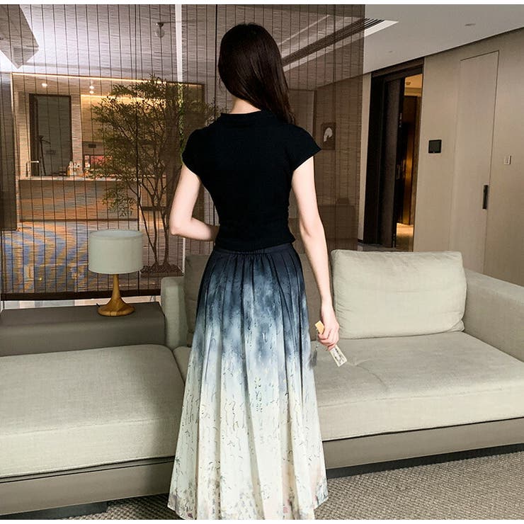 セットアップ チャイナドレス風トップス ロングスカート[品番