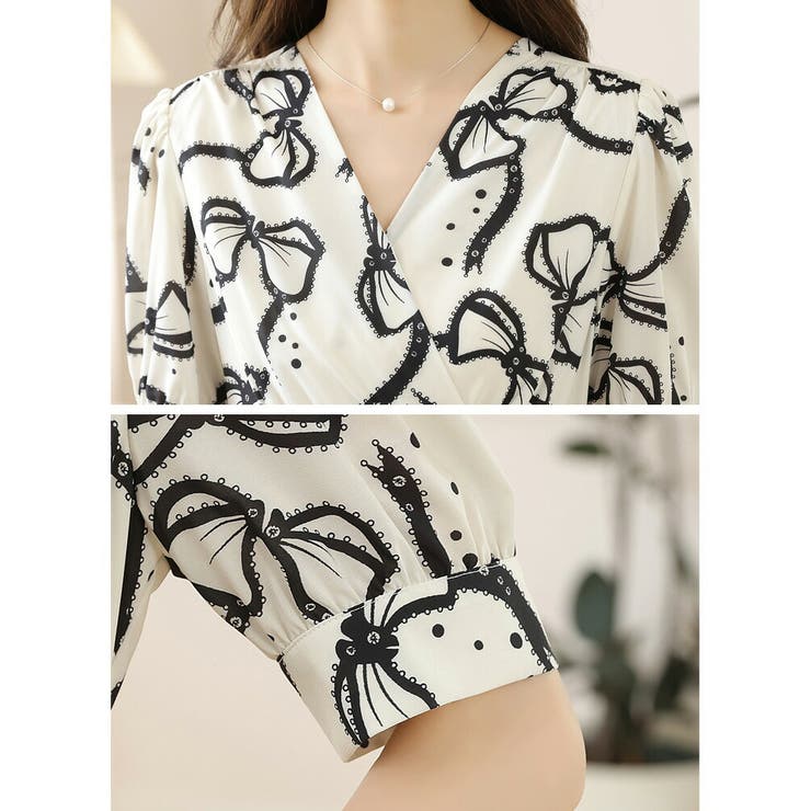 ワンピース リボン柄 Aライン[品番：JSFW0014081]｜JS FASHION