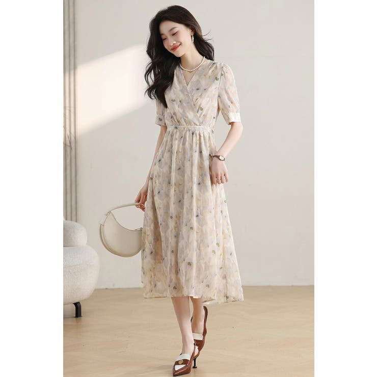 花柄 ワンピース シフォン[品番：JSFW0014083]｜JS FASHION