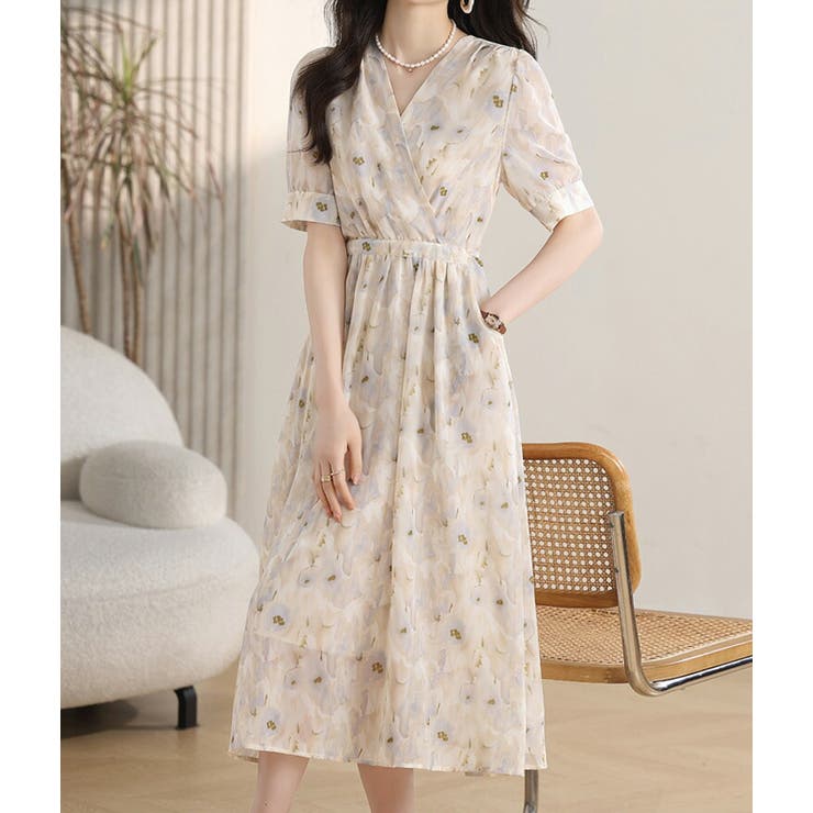 花柄 ワンピース シフォン[品番：JSFW0014083]｜JS FASHION