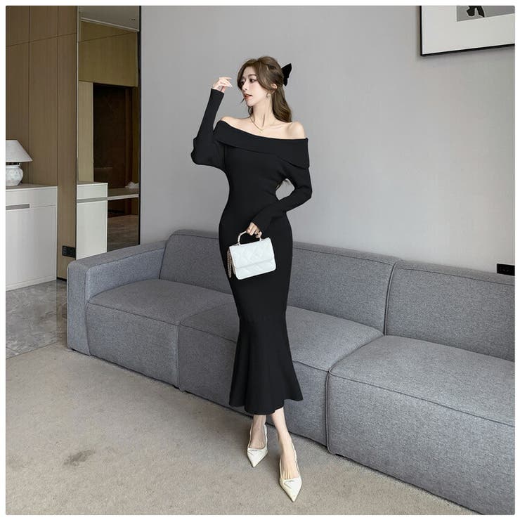 オフショルダー ニットワンピース ショート r-4394 セール】OFF SHOULDER RIB KNIT S/OP オフショルダー リブ