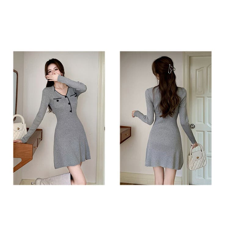 MISS J グレー ニット Aライン ワンピースMサイズ ディスカウント