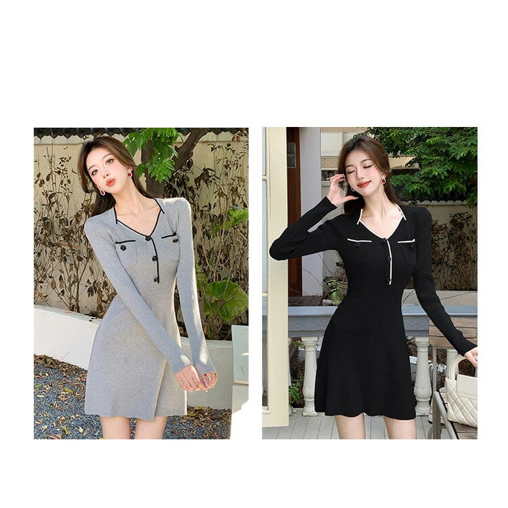 ニットワンピース Aライン 全2色[品番：JSFW0014356]｜JS