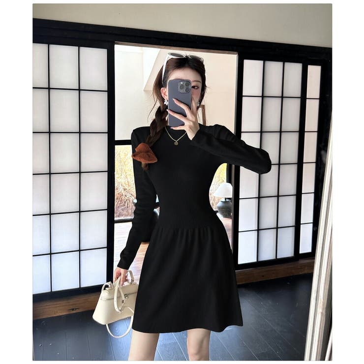 ニットワンピース ゴールドライン ハイウエスト Aライン G）☆配色ジャガードAラインニットワンピース – ABITOKYO